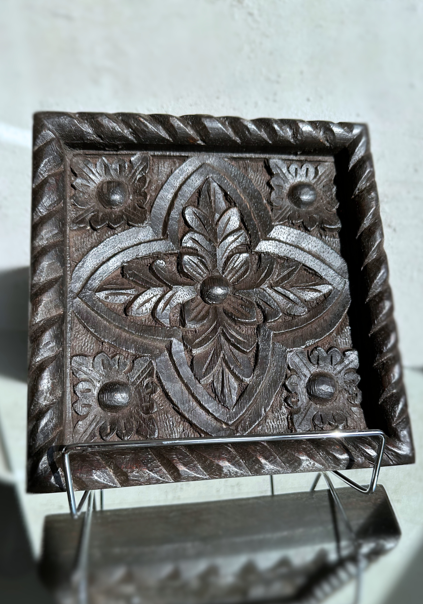 HAND CARVED WOODEN FLORAL WALL PANELS (2)